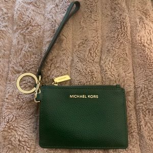 Michael Kors Green Coin Pouch Wristlet with Charm
